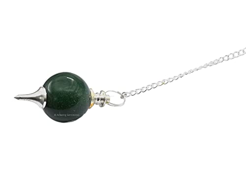 Green Aventurine Crystal Ball Pendulum for Divination - Dowsing Pendulum Necklace with Chain - AB Mystery