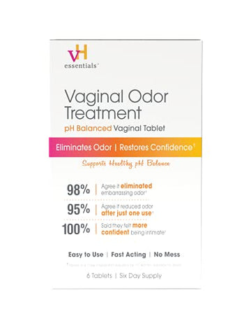 vH essentials Vaginal Odor Treatment - pH Balanced Vaginal Suppositories - 6 Tablets With Applicator, White