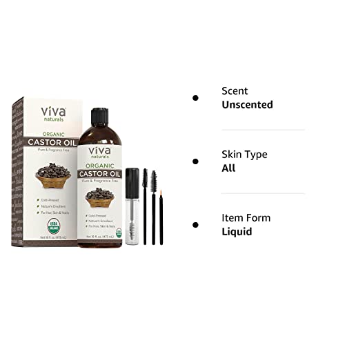Viva Naturals Organic Castor Oil, 16 fl oz - Cold Pressed Castor Oil for Skin, Hair and Lashes - Traditionally - AB Mystery