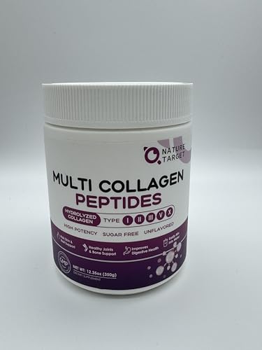 NATURE TARGET Multi Collagen Peptides Powder - Type I, II, III, V, X - Hydrolyzed Collagen - AB Mystery