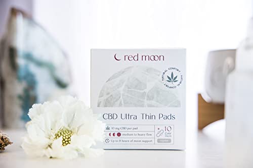 Red Moon Ultra Thin Hemp Pads (Pack of 10) Sanitary Pads for Women, Menstrual Pads- White - AB Mystery