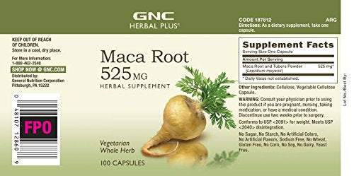 GNC Herbal Plus Maca Root 525mg, 100 Capsules, Supports Vitality - AB Mystery