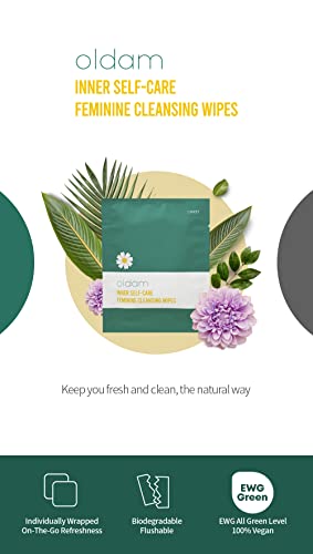 Oldam Feminine Flushable Wipes: 100% Vegan, pH-Balanced, Moisturizers & Essential Oils, Sensitive Skin - AB Mystery