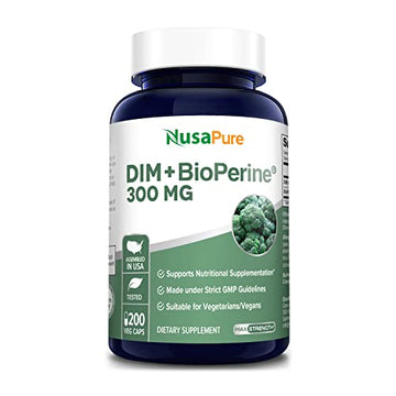NusaPure DIM 300mg with Bioperine - 200 Veg caps (Non-GMO, Vegan, Gluten-Free) Diindolylmethane