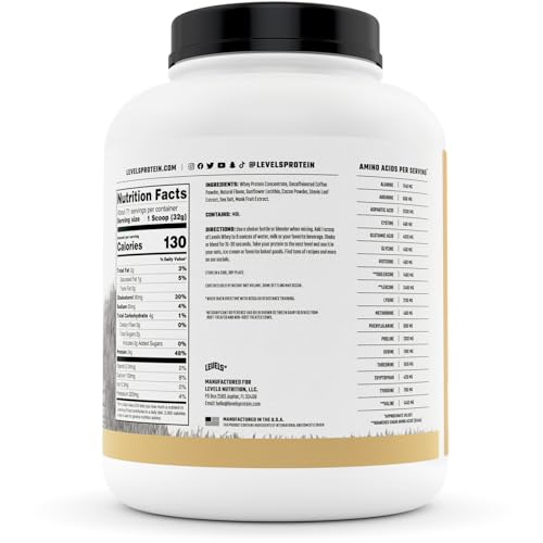 Levels Grass Fed 100% Whey Protein, No Hormones, Cappuccino, 5LB - AB Mystery