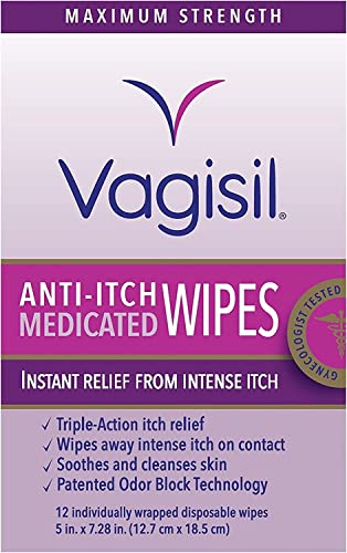 Vagisil Anti-Itch Medicated Wipes, Maximum Strength 12 ea (Pack of 6) - AB Mystery