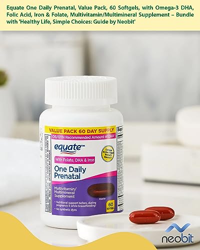 Equate One Daily Prenatal, Value Pack, 60 Softgels, with Omega-3 DHA, Folic Acid, Iron & Folate NEOBIT