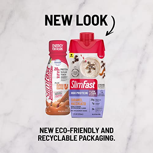 SlimFast Protein Shake with Caffeine, Caramel Macchiato- 20g Protein, Meal Replacement - AB Mystery