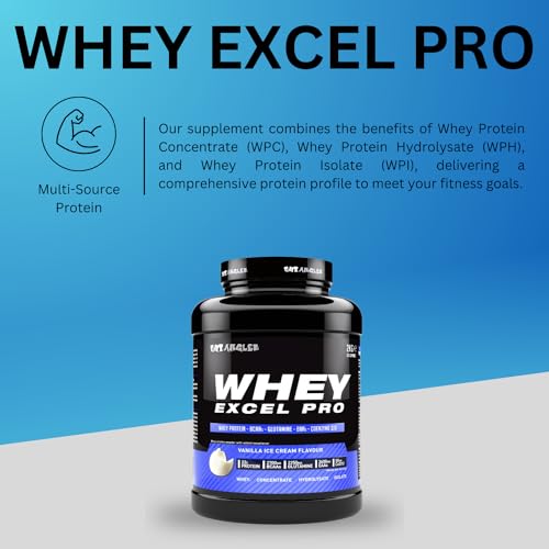 Out Angled Whey Excel Pro Whey Protein Powder Vanilla Flavour, 2kg, 66 Servings, High Protein Powder OUT ANGLED