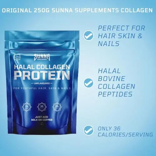 SUNNA SUPPLEMENTS - Halal Bovine Collagen Protein Powder for Hair, Skin, Nails and Joints SUNNA SUPPLEMENTS