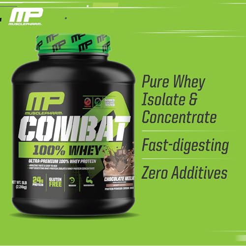 MusclePharm Combat 100% Whey, Chocolate Milk - 5 lb Protein Powder - Gluten Free - AB Mystery
