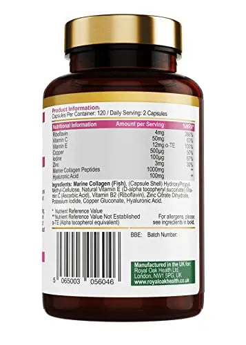 Marine Collagen Complex – 120 Hydrolyzed Fish Collagen Capsules – Enriched with Vitamin C - AB Mystery