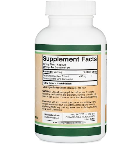 Bacopa Monnieri Capsules 20% Bacosides 450mg, 90 Count (Manufactured in USA - AB Mystery