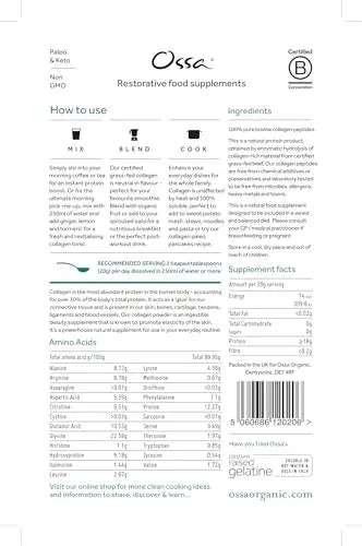 Ossa Certified Grassfed Collagen Peptides Powder-Supplement for Joint, Gut, Hair, Skin & Nails Ossa