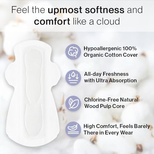 SANDIS Feminine Pad for Women - Large 48 Count 100% Organic Cotton Ultra Thin with Wings - AB Mystery