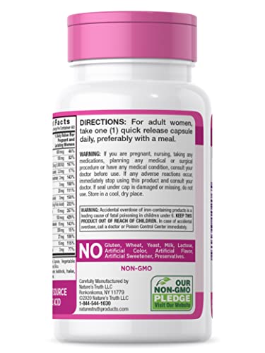 Prenatal Vitamins With Folic Acid | 60 Capsules | Non-GMO & Gluten Free Supplement Nature's Truth