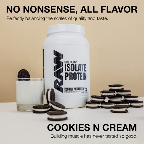 RAW Whey Isolate Protein Powder, Cookies N Cream - 100% Grass-Fed Sports Nutrition - AB Mystery