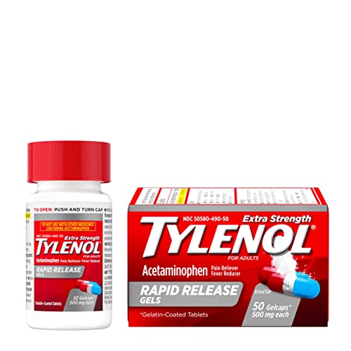 Tylenol Extra Strength Acetaminophen Rapid Release Gels for Pain & Fever, 50 Count - AB Mystery