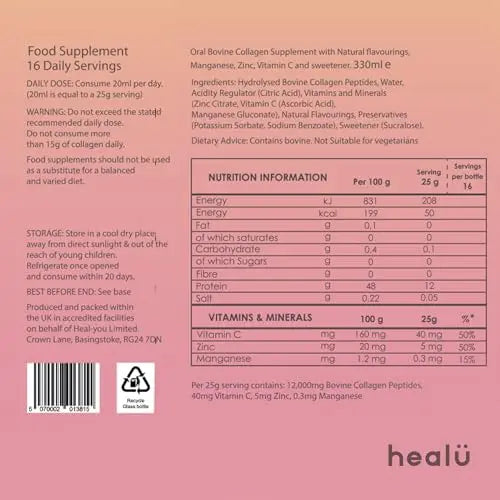 Collagen Supplements for Women, Highest-Dose 12000mg Liquid Collagen Peptides, Bovine Collagen Healu