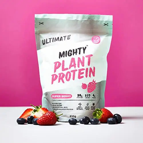 Mighty Ultimate Vegan Protein Powder, Super Berry Flavour, (17 Servings, 510g Bag without Scoop) MIGHTY