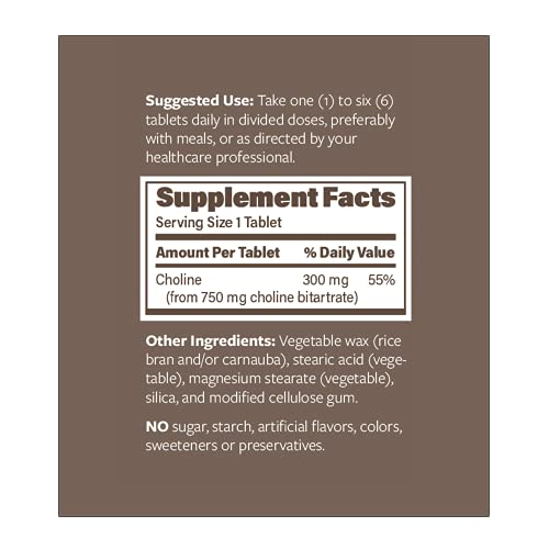 Choline Bitartrate Sustained Release - 300mg 200 Tablet - Promotes Brain Health, Mental Focus & Memory EPC ENDURANCE PRODUCTS COMPANY