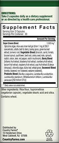 COUNTRY FARMS Super Greens Vegicaps, 32 Super Foods, Whole Food Supplement - AB Mystery