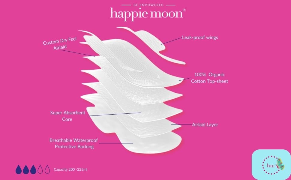 happie moon Tween and Teen Pads | Small Organic Cotton Cover Period Pads | Ultra Thin Cotton Pads - AB Mystery