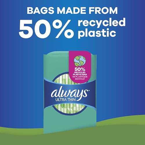 Always Ultra Thin, Feminine Pads For Women, Size 1 Regular Absorbency, With Wings, Unscented, 46 Count - AB Mystery