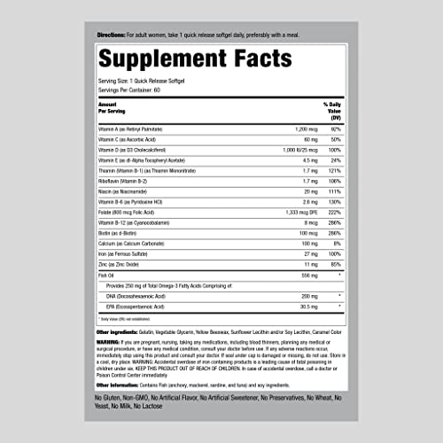 Prenatal Vitamins for Women | 60 Softgels | with DHA and Iron | Multivitamin Piping Rock