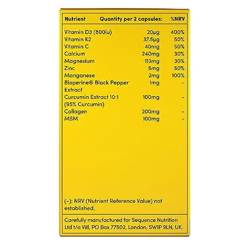 Vitl Bone & Joint Supplement - 60 Capsules - with Calcium, Manganese, Hydrolysed Type II Collagen & Turmeric - Maintenance for Joints, Bones - AB Mystery