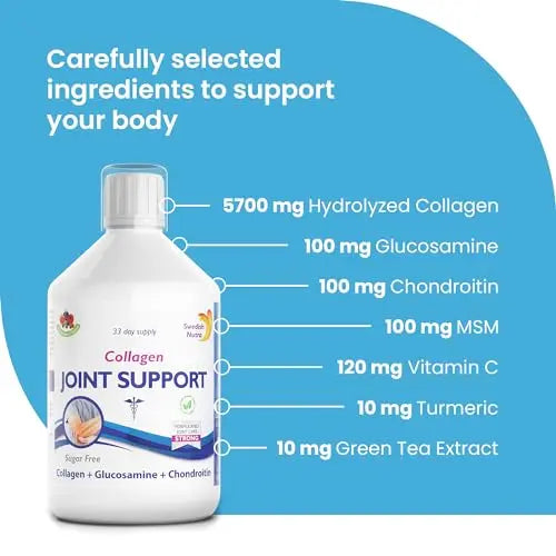Swedish Nutra Joint Support Collagen - Pack of 500ml, 33 Day Supply | Berry Flavour | with Vitmain C & Glucosamine Swedish Nutra