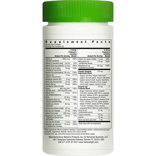 Rainbow Light Prenatal Petite Mini-Tab Multivitamin Plus Superfoods & Probiotics - Organic Daily Rainbow Light
