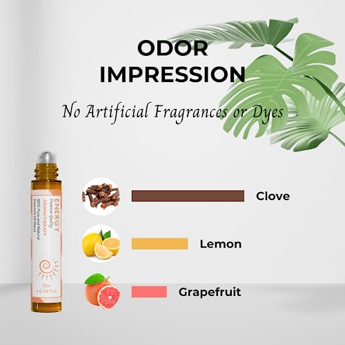 Benatu Energy Essential Oil Roll On Blend (with Clove, Lemon, Grapefruit Oil)- Travel Size Relaxing Roller - AB Mystery