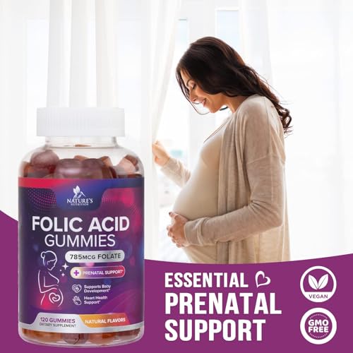 Folic Acid Gummies for Women 785 mcg, Essential Prenatal Vitamins for Mom & Baby, Vegan Folic Acid Nature's Nutrition