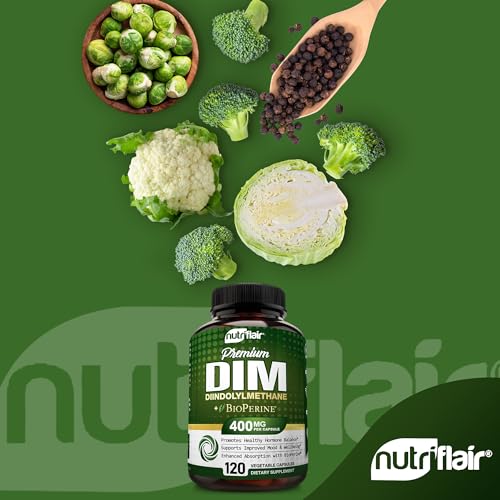 NutriFlair DIM Supplement 400mg with Bioperine, 120 Capsules - Diindolylmethane - AB Mystery