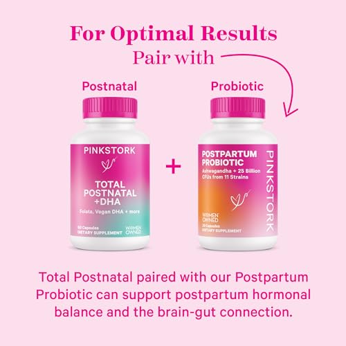 Pink Stork Total Postnatal Vitamins for Women with Vegan DHA, Iron, Folate, and Vitamin B12 Pink Stork