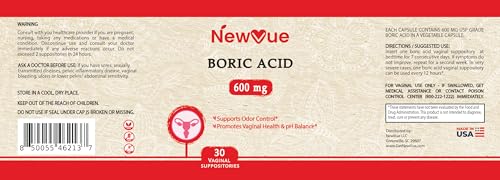 NewVue Boric Acid Vaginal Suppositories - 100% Pure Made in USA - Intimate Health Support (30 Count) - AB Mystery