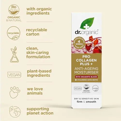Dr Organic, Organic Pro Collagen with Dragons Blood, Natural, Vegan, Cruelty Free, Paraben & SLS Free, 50ml - AB Mystery