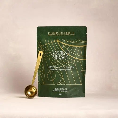 Ancient + Brave Matcha Collagen 150g Pouch - Lion's Mane Mushroom Powder Supplement - AB Mystery