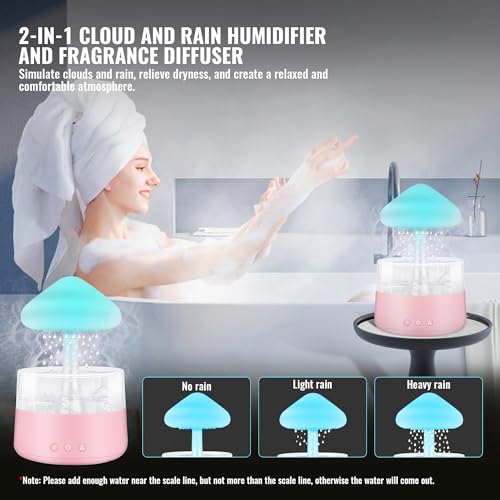 Rain Cloud Humidifier Water Drip with 5 Essential Oils, Cloud Diffuser with 7 Changing Colors Night Lights - AB Mystery