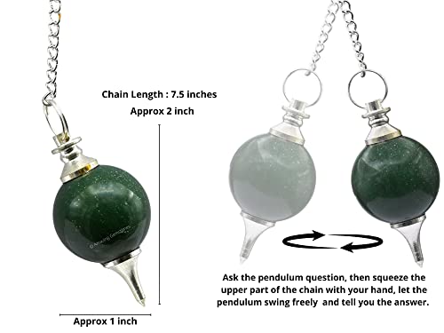 Green Aventurine Crystal Ball Pendulum for Divination - Dowsing Pendulum Necklace with Chain - AB Mystery