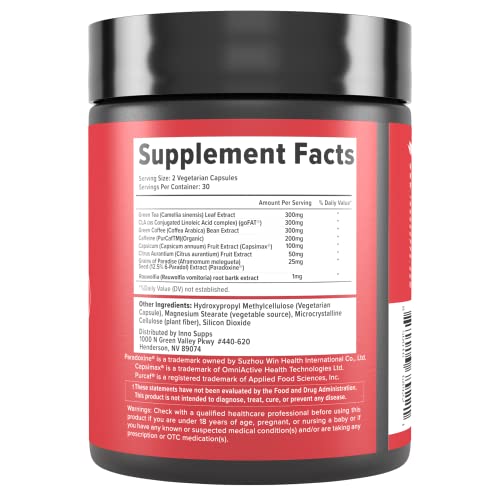 Inno Shred - Day Time Fat Burner | 100mg Capsimax, Grains of Paradise, Organic Caffeine - AB Mystery