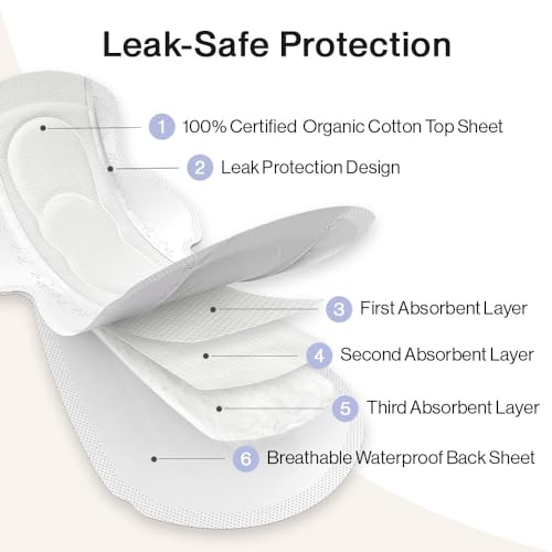 SANDIS Feminine Pad for Women - Large 48 Count 100% Organic Cotton Ultra Thin with Wings - AB Mystery