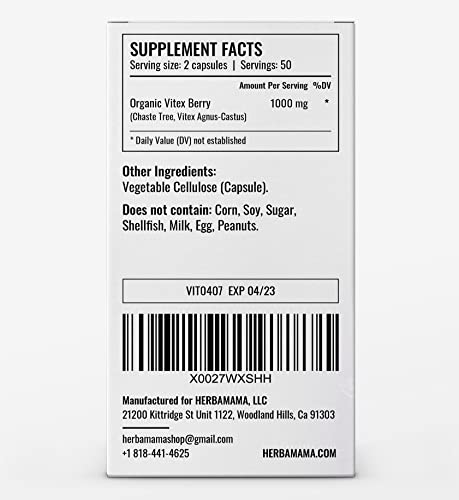 HERBAMAMA Vitex Supplement for Women - Organic Vitex Chasteberry Pills - Vegan Supplements - AB Mystery