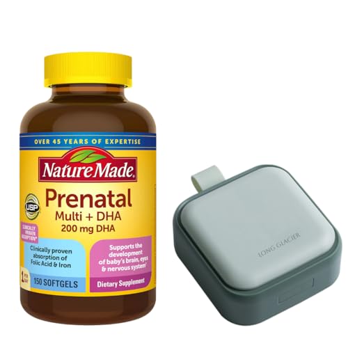 Nature Made Prenatal Multi + dha, 150 Count Softgels Bundle with Long Glacier Pill Oragnizer My Store