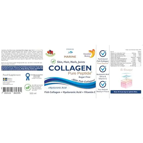 Swedish Nutra Liquid Marine Collagen - Sugar Free Berry Flavour | Minimize Fine Lines, Wrinkles & Improve Skin Elasticity Swedish Nutra