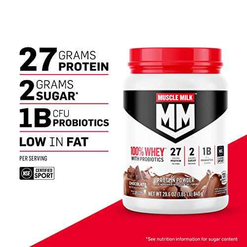 Muscle Milk 100% Whey With Probiotics Protein Powder, Vanilla, 1.85 Pound, 23 Servings - AB Mystery