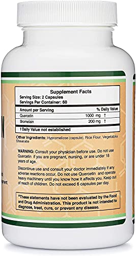 Quercetin with Bromelain - 120 Count (1,200mg Servings) Immune Health Capsules - AB Mystery