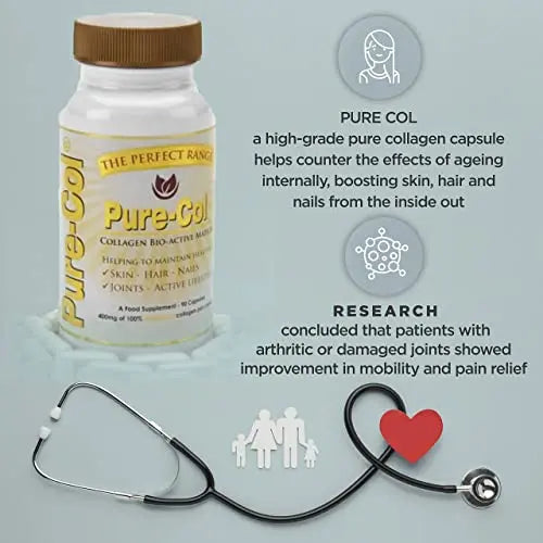 Pure-COL Collagen 90 Capsules 400mg Bio-Active Matrix High Strength Collagen Tablets - AB Mystery