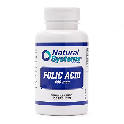 Folic Acid Supplement 100 Tablets 400 mcg by Natural Systems - Prenatal Vitamin for Women Perfect
